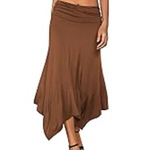 DJT Women's Coffee Flowy Handkerchief Hemline Midi Skirt